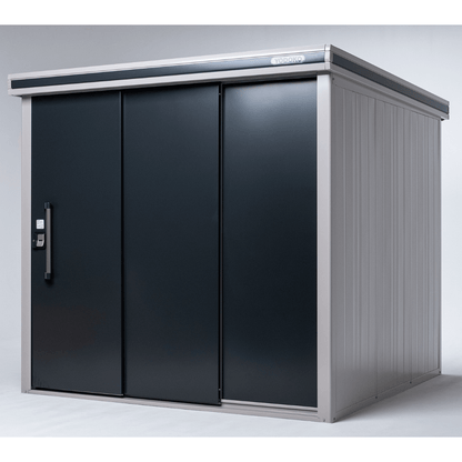YODOKO Premium Outdoor Large Shed LMDS/ELMO in sleek design, durable galvanized steel, offering luxury and rust resistance.